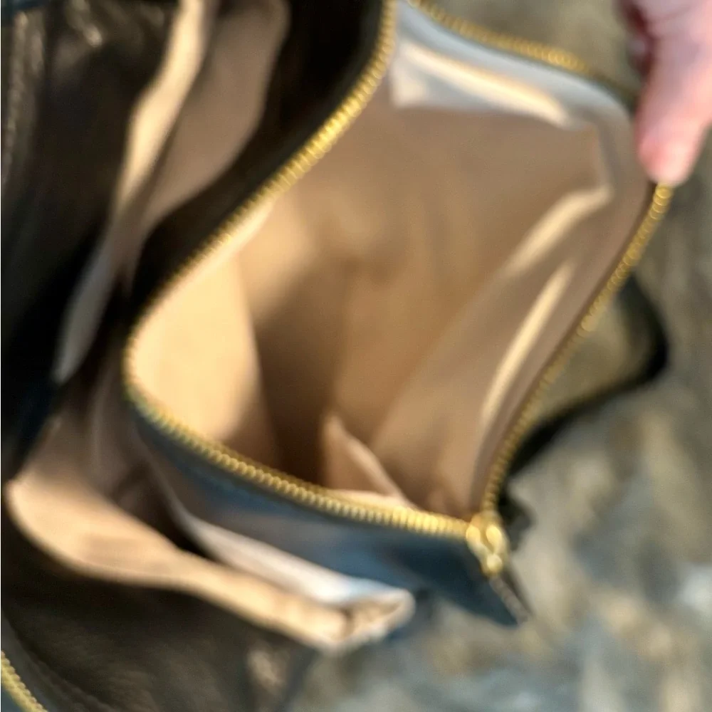 Black Leather Crossbody Bag with Gold Accents